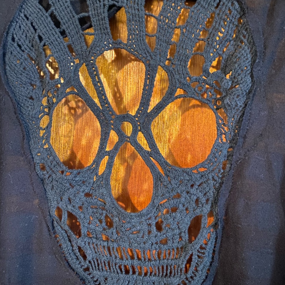 Maurices Black Crochet Skull Cardigan